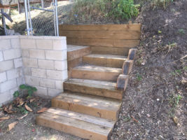 Stairs built to access a side gate that we also built.